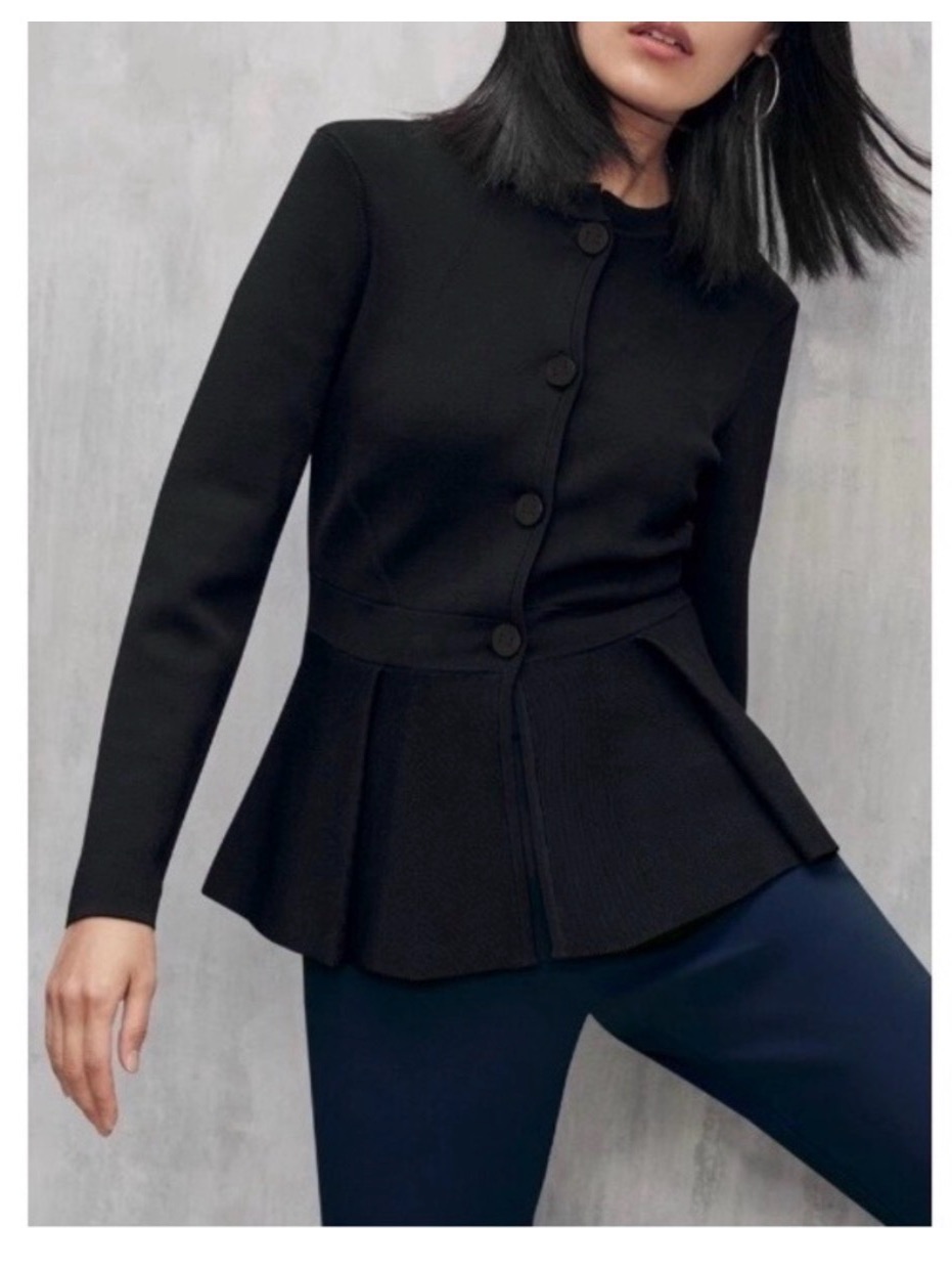 Black Peplum Button-Front Women's Cardigan